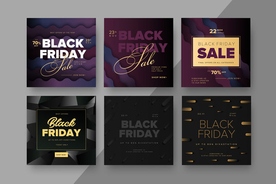 Black Friday modern promotion square web banner for social media mobile apps. Elegant sale and discount promo backgrounds with abstract pattern. Email ad newsletter layouts.