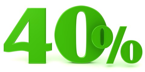 sale discount 40 % percent percentage sign 3d green promotion off savings