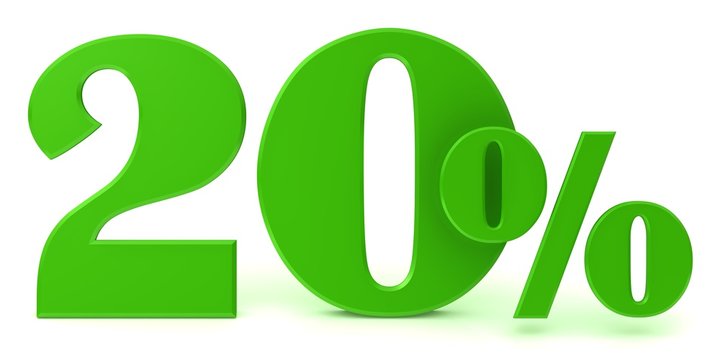 sale discount 20 % percent percentage sign 3d green promotion off savings