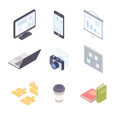 Office workplace - modern vector colorful isometric elements