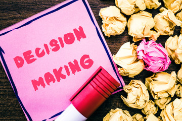 Handwriting text Decision Making. Concept meaning The act of deciding between two or more possibilities.