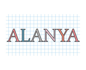 Alanya word on checkered paper texture- vector illustration