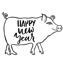 Asian new year sign. Funny pig. Happy new year. Vector illustration.