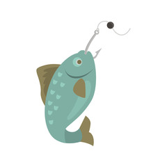 Fish ant the hook color vector icon. Flat design