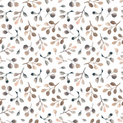 watercolor hand painting eucalyptus branches. seamless pattern on a white background