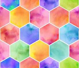 watercolor rainbow hexagon. seamless pattern