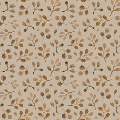 watercolor hand painting eucalyptus branches. seamless pattern on a beige background