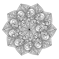 Vector abstract black and white ethnic mandala motif