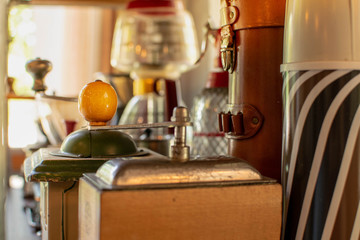 Fototapeta na wymiar Antique coffee grinder and coffee maker