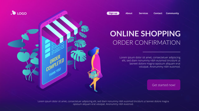 Online shopping concept Isometric 3D landing page.