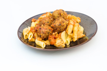 tasty penne with Meat ball and tomato sauce