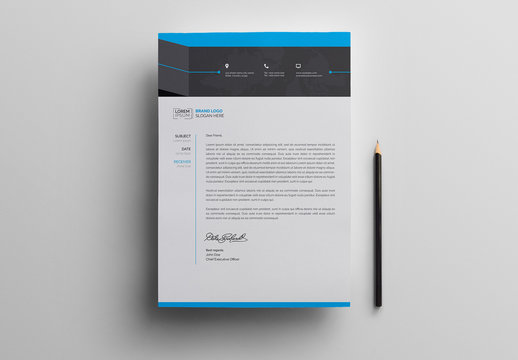 Letterhead Layout with Blue and Gray Header