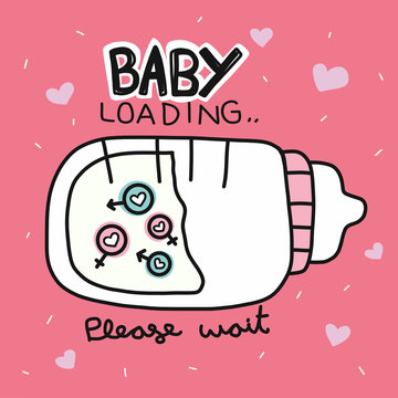 Baby loading word and milk bottle cartoon vector illustration 