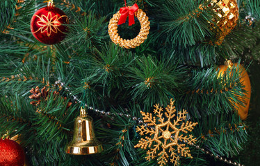 Decorations in the Scandinavian style on an artificial Christmas tree