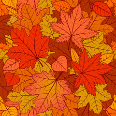 Seamless pattern with autumn leaves. Fall of the leaves. Background. Vector.