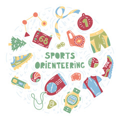orienteering sport equipment. Vector illustration
