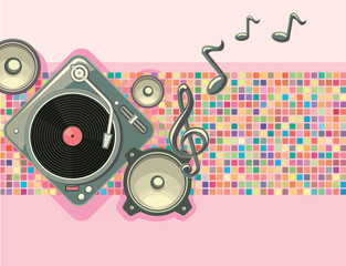 Music design - turntable, notes and speakers