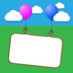 Two balloons holding text frame for your text