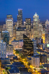 Seattle Cityscape ,View of downtown Seattle at night in Seattle Washington, USA