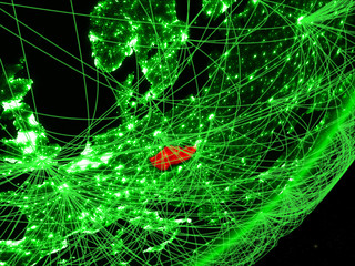 Czech republic on green model of planet Earth with network at night. Concept of green technology, communication and travel.