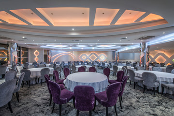 Embedded colorful lights on ceiling of celebration hall