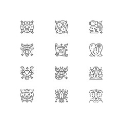 Obraz premium Simple set of astrology icons. Premium magic symbol collection. All zodiac vector illustrations. Line horoscope sign pack.