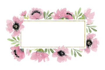 watercolor flower and leaves frame. isolated elements