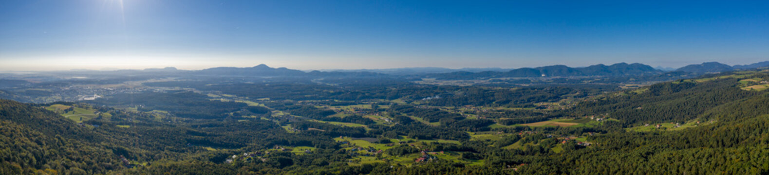 Aerial view from Pohorje on Soouth East Slovenia, Styria region