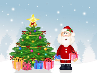 Fototapeta na wymiar Santa Claus and gifts on Christmas tree