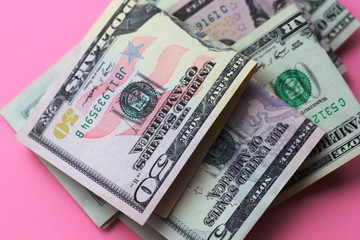 Background of different dollar banknotes. Calculator money account