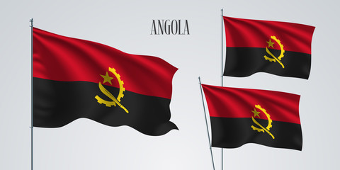 Angola waving flag set of vector illustration. Black red colors