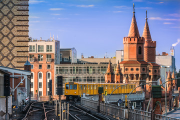 Subway over bridge in Berlin at sunrise - oberbaumbridge