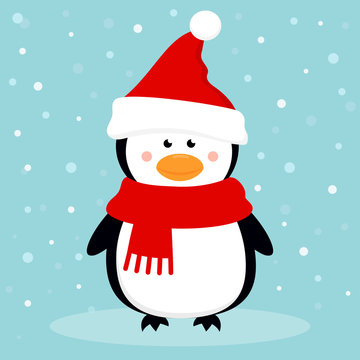 cartoon penguin on the winter background