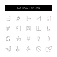 Line icons set. Bathroom pack. Vector illustration	