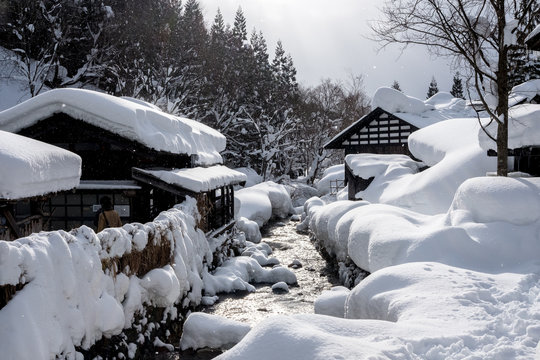 A snowy onsen bath in rural Japan