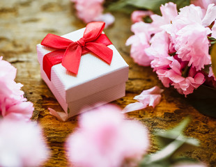 Beautiful gift box. With a red ribbon