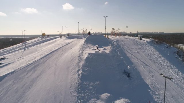 Mogul skiing, downhill from the mountains