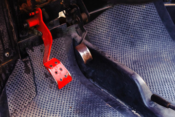 Old car - buggy, red brake pedal close-up