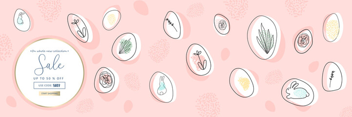 Trendy Header Design with different hand drawn shapes and textures. Cute social media backdrop for advertising, web design, posters, invitations, greeting cards, birthday or anniversary.