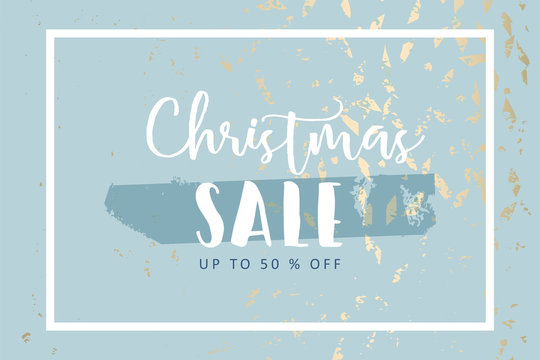 Christmas tree branch painting vector fashion banner. Trendy Pastel blue white gold botanical winter pattern