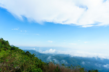 Fototapeta premium Blue sky and cloud with meadow tree. Plain landscape background for summer poster of thailand.