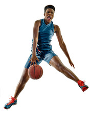 Obraz premium one african Basketball players woman teenager girl isolated on white background with shadows