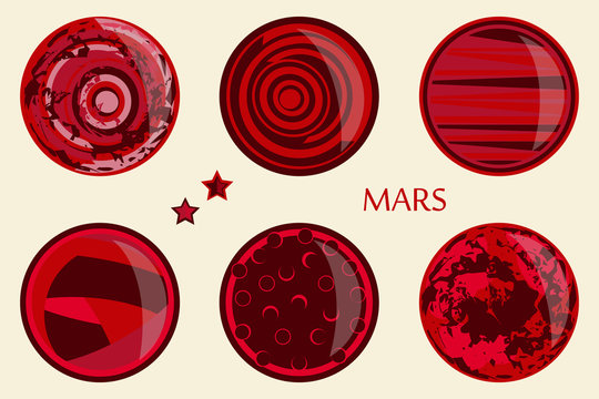set of abstract images of planet mars