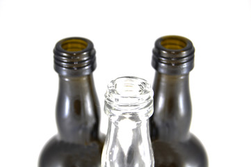 Wine bottles on white background close-up