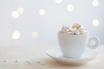 hot chocolate with marshmallow on white background