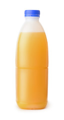 Front view of plastic orange juice bottle