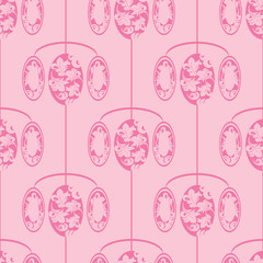 floral seamless pattern with circles, flowers and leaves