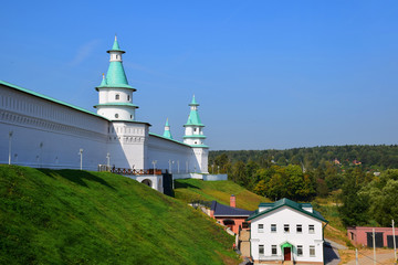 Fototapeta na wymiar The fortress wall and eight towers of the New Jerusalem Monastery were built under the guidance of architect Yakov Bukhvostov in 1690. Russia, Istra, September 2018