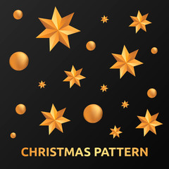 Christmas pattern. Stars and sphere or golden ball