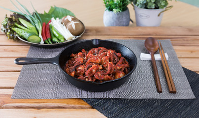 jukkumi bokkeum is korea traditional webfoot octopus with vegetable stir fry